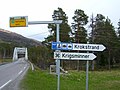 Carretera E06 des del sud, l'ascens s'inicia prop de Krokstrand, a la vall de Dunderland.