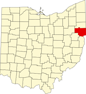 Map of Ohio highlighting Columbiana County