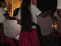 Girls drumming and dancing at Telangana Martyrs Memorial as part of Telangana state formation celebrations.