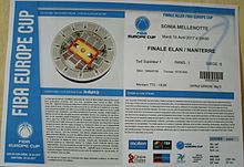 Feuille de billet de match de finale aller de Coupe d'Europe FIBA Chalon-sur-Saône - Nanterre (18 avril 2017