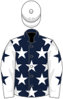 Dark blue, white stars, white sleeves, dark blue stars, white cap