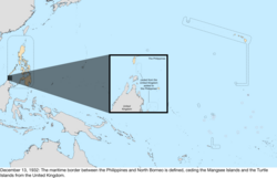 Map of the change to the United States in the Pacific Ocean on December 13, 1932