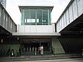 Entrance to Burwood Railway Station, situated between 2 of the bridge spans