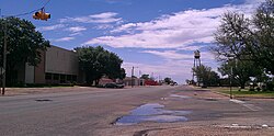 Jayton's water tower and the Kent County Court in 2012