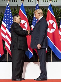 First meeting of Donald Trump and Kim Jong-un in Singapore, 12 June 2018.