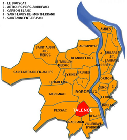 Talence sijaitsee Bordeaux’n etelärajalla.