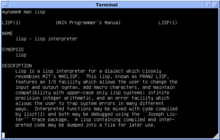 Presa de pantalla del manual d'Emulació Lisp en Blanc i negre 4.3 de BSD UWisc VAX