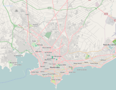 Mapa konturowa Montevideo, na dole nieco na lewo znajduje się punkt z opisem „Palacio Salvo”