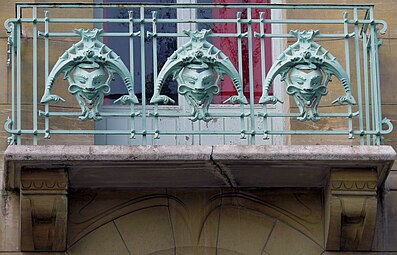 Functional elements transformed into ornament – Pins on the jointings of a balcony of the Castel Béranger (Rue Jean-de-La-Fontaine no. 14, Paris, by Hector Guimard (1895–1898)