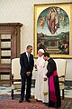 Papa Francesco concede udienza al Presidente degli Stati Uniti d'America Barack Obama il 27 marzo 2014 nella sua biblioteca privata.