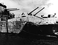 Image 81The light cruiser HMAS Hobart showing torpedo damage inflicted by a Japanese submarine on 20 July 1943. Hobart did not return to service until December 1944. (from History of the Royal Australian Navy)