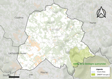 Carte de la ZNIEFF de type 2 sur la commune.