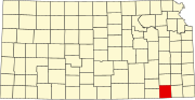 Map of Kansas highlighting Montgomery County