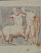 Drawing of a man fighting a centaur.