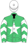 Emerald green, white star, chevrons on sleeves, white cap