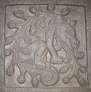 Glyphe d'Ahuitzotl gravé sur un temple de Tepoztlan.