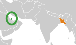 Map indicating locations of Qatar and Bangladesh