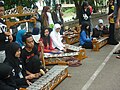 Sundanese students playing gamelan degung on the street