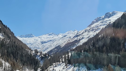 Piz Bles, Schwarzseehorn, Cima di Pian Vacca, Cima di Pian Secco und Russa (vlnr), aufgenommen von Cröt.