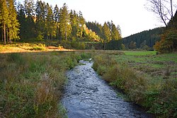 Lauf der Wadrill durch den "Wiesengrund" in Reinsfeld, nahe der Felsformation "Frau Holle"