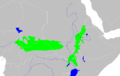 Sabana sudanesa oriental (en verd) a Àfrica Central i Àfrica Oriental