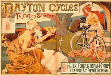 Affiche Dayton Cycles (1898) signée « H. Thiriet ».