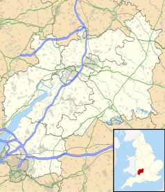 Mapa konturowa Gloucestershire, po prawej znajduje się punkt z opisem „Ampney Crucis”