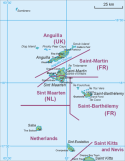 Cairt shawin location o Saba relative tae Sint Eustatius an Saunt Martin.