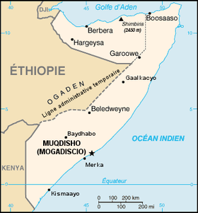 Carte de la Somalie montrant la frontière.