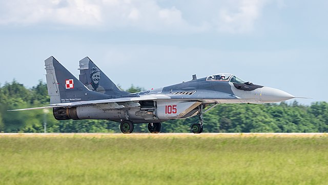 Polish Air Force Mikoyan-Gurevich MiG-29A Fulcrum (reg. 105, cn 2960535105) at ILA Berlin Air Show 2016.