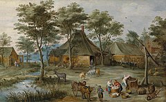 Cena aldeã com poço (Village scene with village well), de Joos de Momper e Jan Brueghel II