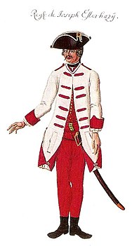 Uniform för k.u.k. österrikiska 33:e infanteri- regementet Joseph Esterhazy (ungerskt) 1762.