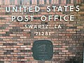 Close up of the sign at the Swartz Post Office.