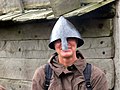 Modern helmet in Viking look with nose protection