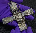 Ornamented silver pectoral cross with wire chain