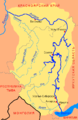 Mapa en ruso del río Angará en el que sale, a la orilla izq. de su curso medio, Ust-Ilimsk (Усть-Илимск)