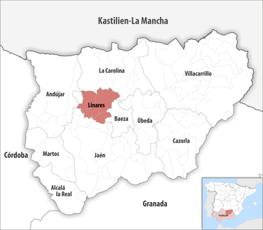 Die Lage des Gerichtsbezirk Linares in der Provinz Jaén