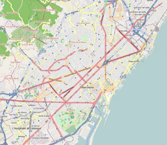 Mapa konturowa Barcelony, w prawym górnym rogu znajduje się punkt z opisem „Gorg”