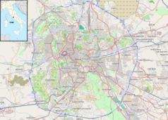 Mapa konturowa Rzymu, w centrum znajduje się punkt z opisem „ulica Via del Corso”