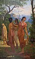 Shâkountalâ se retourne pour regarder Dushyanta. Peinture de Raja Ravi Varma.