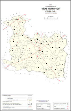 Map showing Asni (#134) in Tiloi CD block