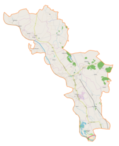 Mapa konturowa gminy Żabno, w centrum znajduje się punkt z opisem „Bruk-Bet Sp. z o.o.”