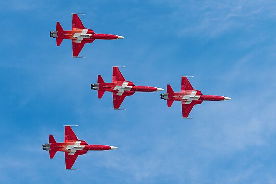 Swiss Air Force/Patrouille Suisse Northrop F-5E Tiger II display team at ILA Berlin Air Show 2016.