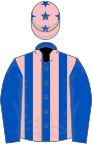 ROYAL BLUE and PINK STRIPES, royal blue sleeves, pink cap, royal blue stars