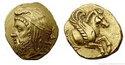 Mysian Golden Coin with the image of Orontes I, predecessor of Antiochus I Theos, 4th century BC.