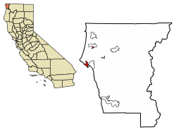 Location of Crescent City in Del Norte County, California.