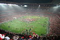 Supporters du Benfica envahissant le terrain de l'Estadio da Luz.