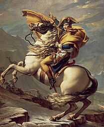 Bonaparte franchissant le Grand-Saint-Bernard par Jacques-Louis David, 1800, musée du château de Malmaison.