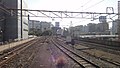 The view looking south from the end of platform 1/2 with the terminating middle track on the right, January 2015