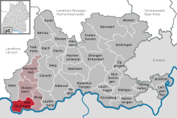 Elhelyezkedése Baden-Württemberg térképén